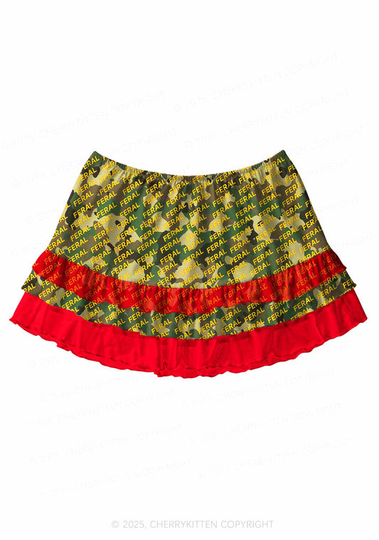 Wild Camouflage Feral Y2K Print Mini Layered Skirt Cherrykitten