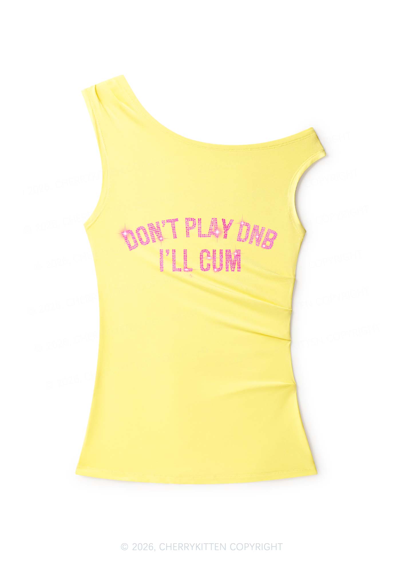 Rhinestone Dont Play DNB Y2K Off Shoulder Tank Top Cherrykitten