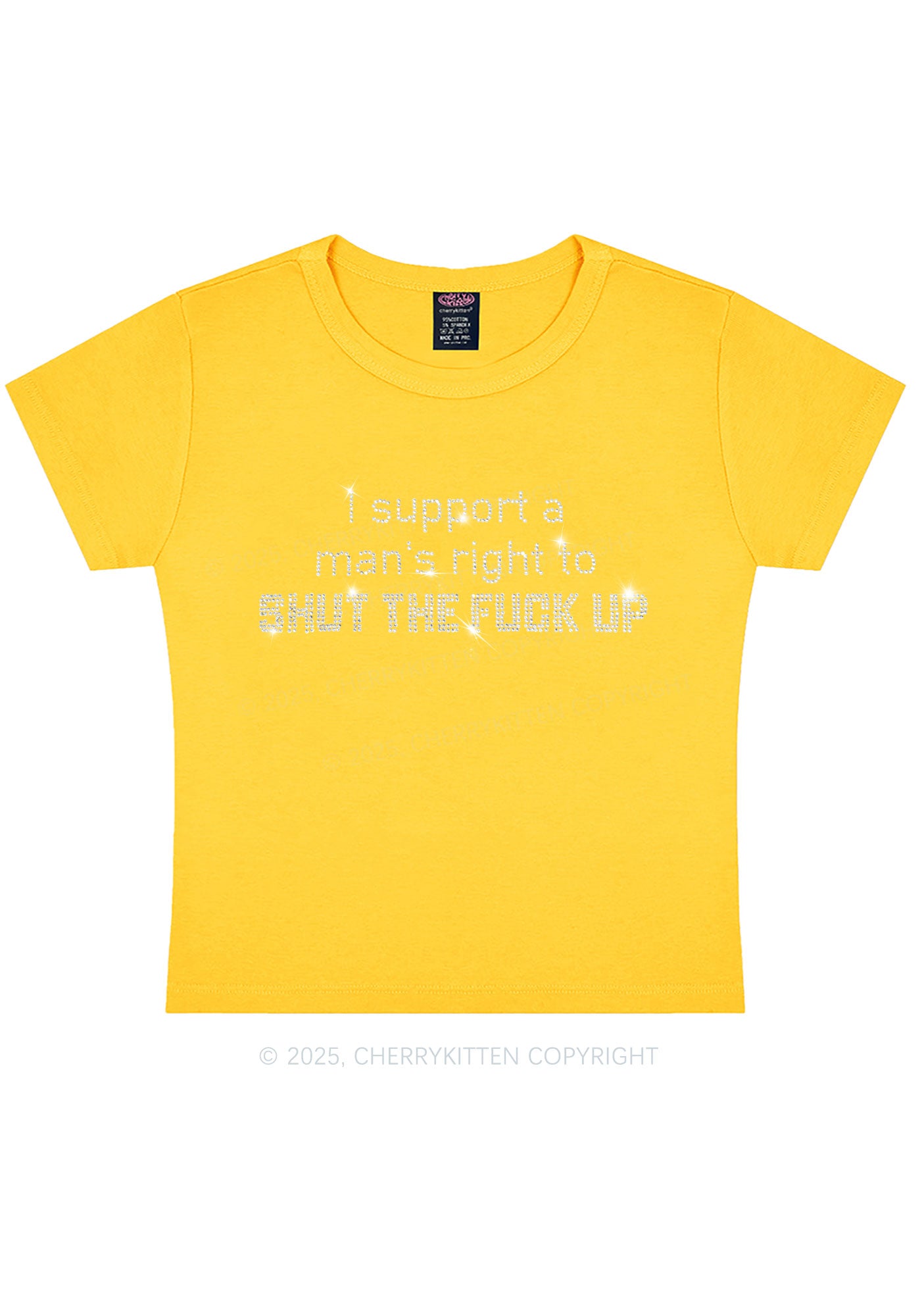 Rhinestone I Support A Mans Right Y2K Baby Tee Cherrykitten