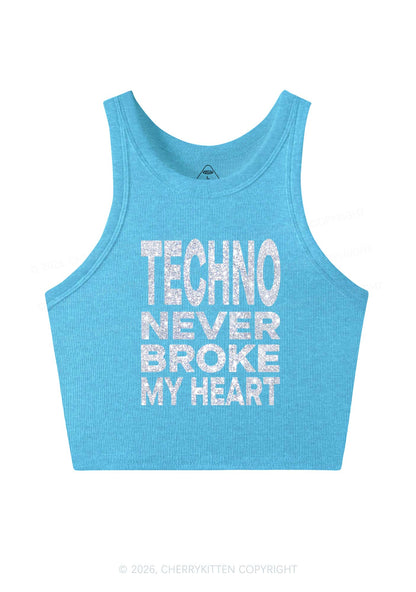 Glitter Techno Heart Y2K Crop Tank Top Cherrykitten