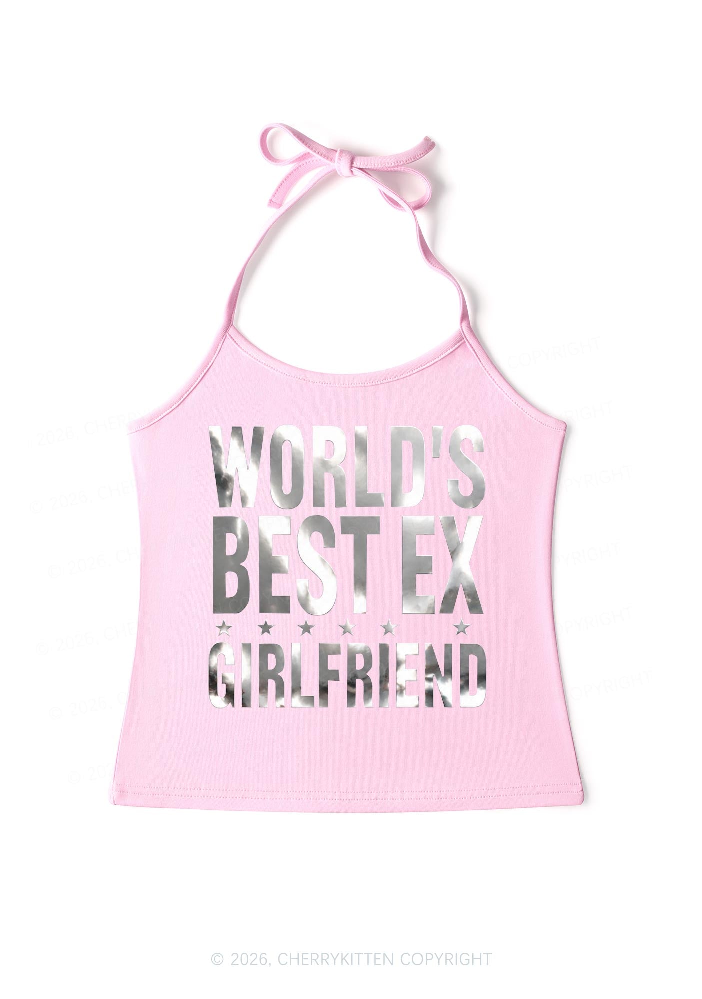 Best Ex Girlfriend Silver Foil Printed Y2K Halter Neck Cami Cherrykitten