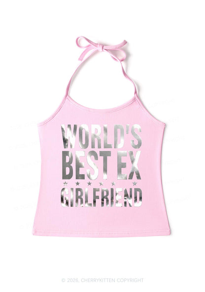 Best Ex Girlfriend Silver Foil Printed Y2K Halter Neck Cami Cherrykitten