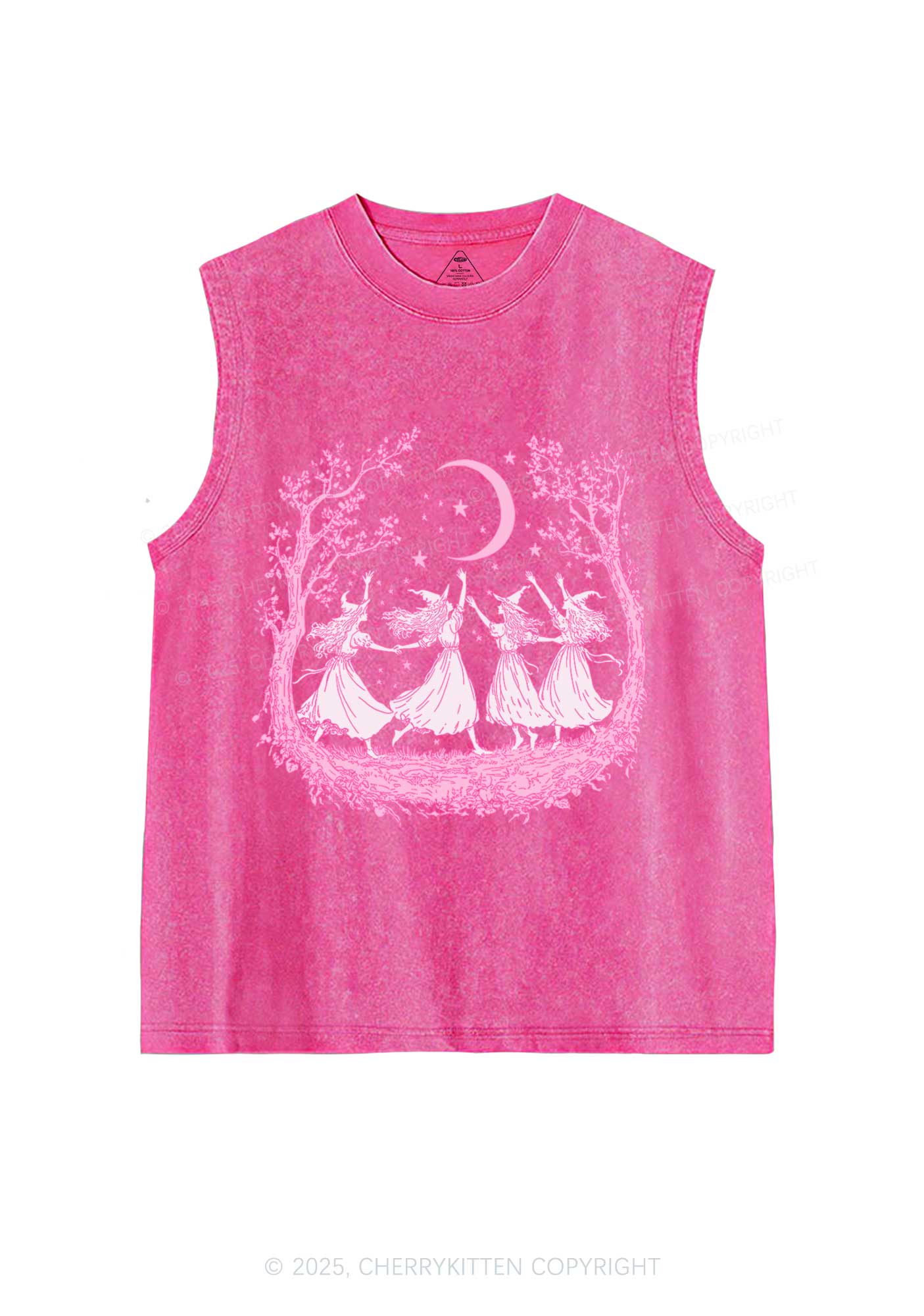 Halloween Witches Dancing Under Moon Y2K Washed Muscle Tank Cherrykitten
