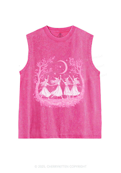 Halloween Witches Dancing Under Moon Y2K Washed Muscle Tank Cherrykitten