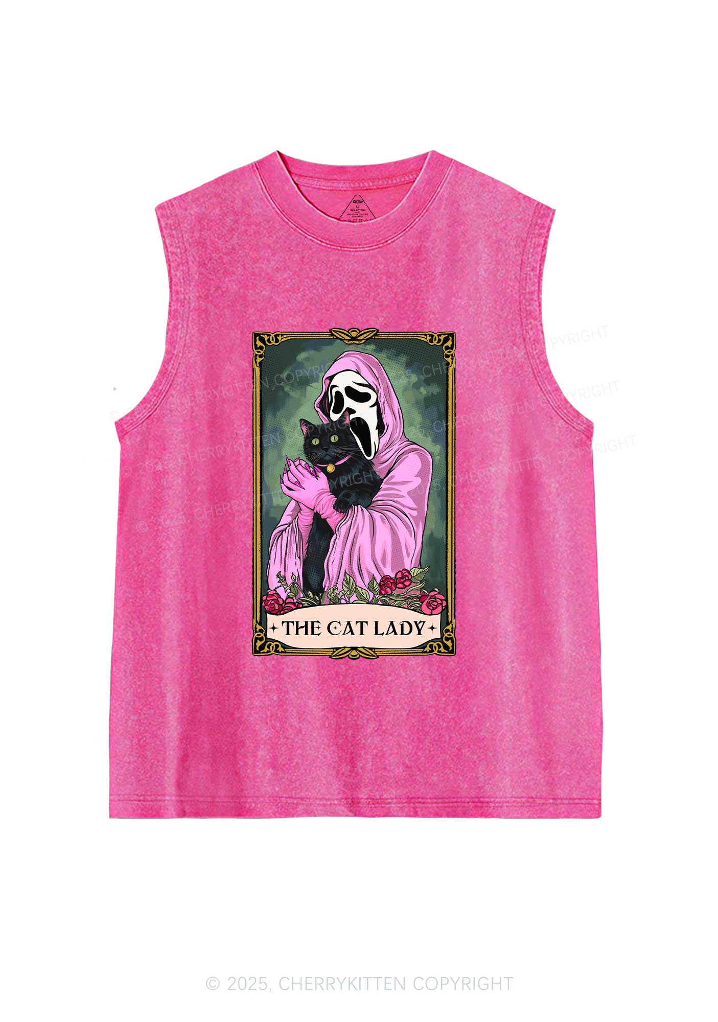 Halloween The Skull Cat Lady Y2K Washed Muscle Tank Cherrykitten