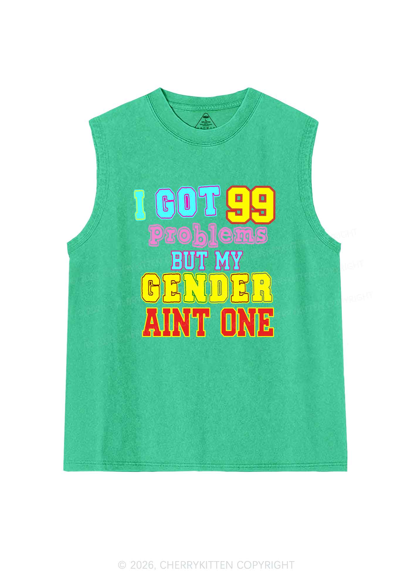 Gender Aint One Pride Y2K Washed Muscle Tank Cherrykitten