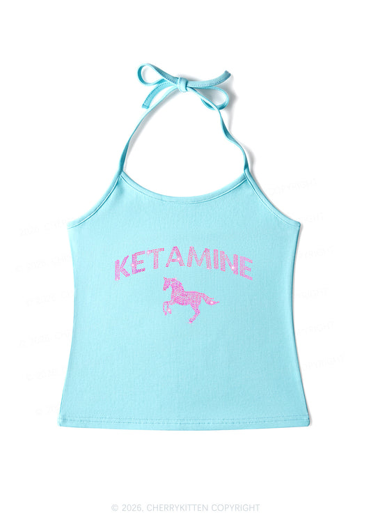 Rhinestone Pink K Unicorn Y2K Halter Neck Cami Cherrykitten