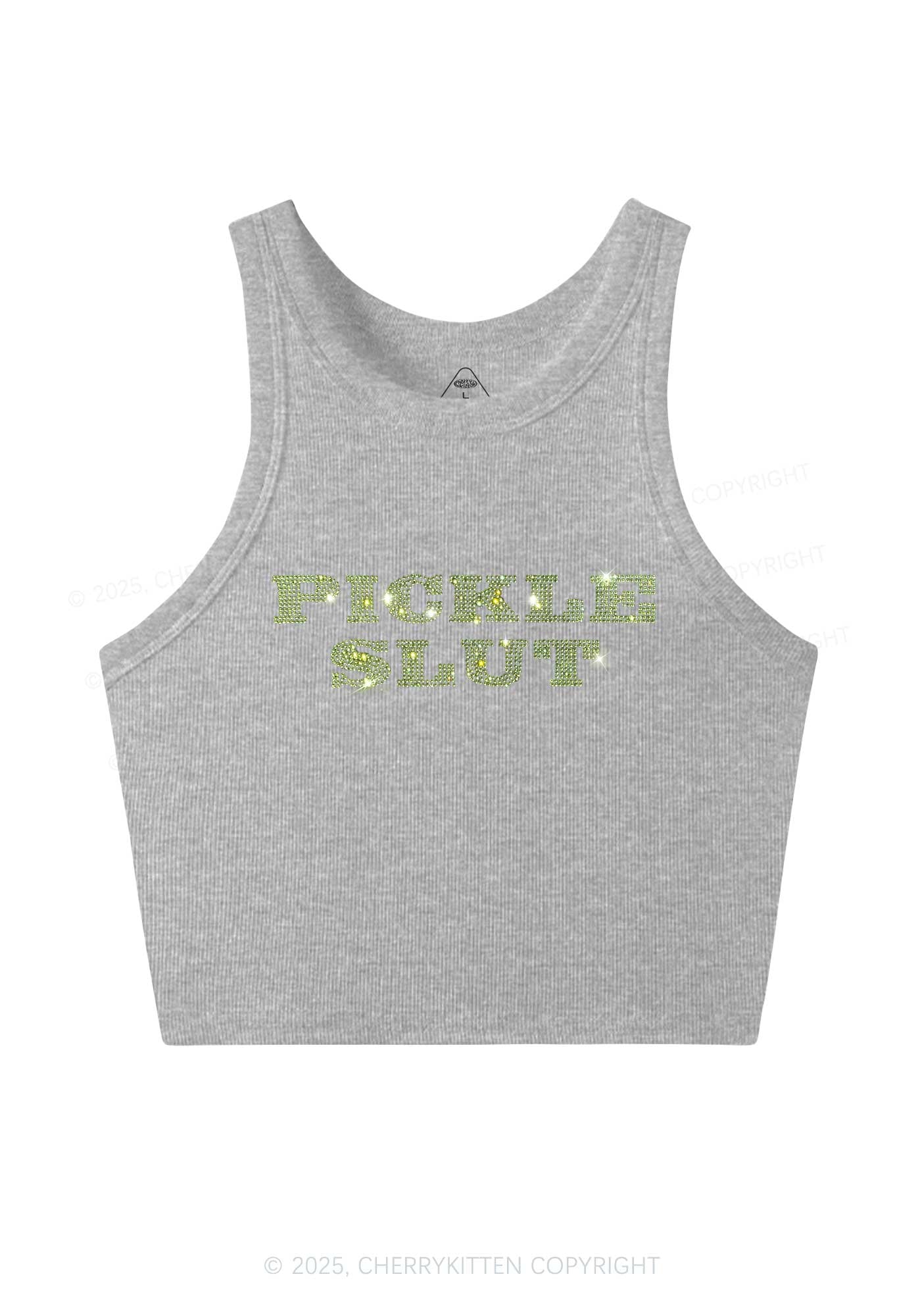 Rhinestone Pickle Slxt Y2K Crop Tank Top Cherrykitten