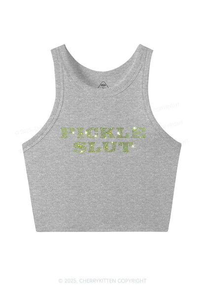 Rhinestone Pickle Slxt Y2K Crop Tank Top Cherrykitten