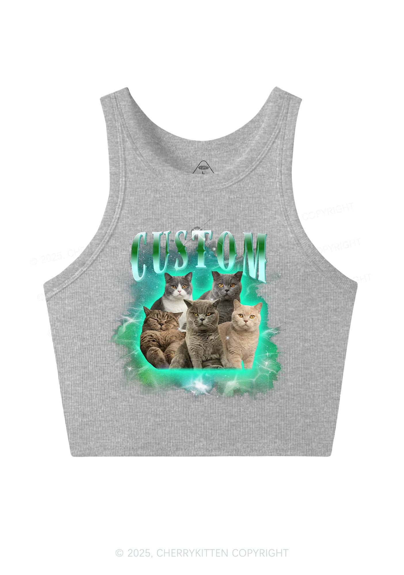 Custom Cat Photo Art Y2K Crop Tank Top Cherrykitten