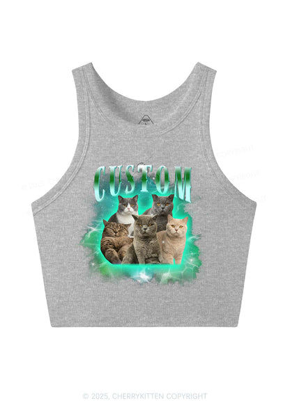 Custom Cat Photo Art Y2K Crop Tank Top Cherrykitten