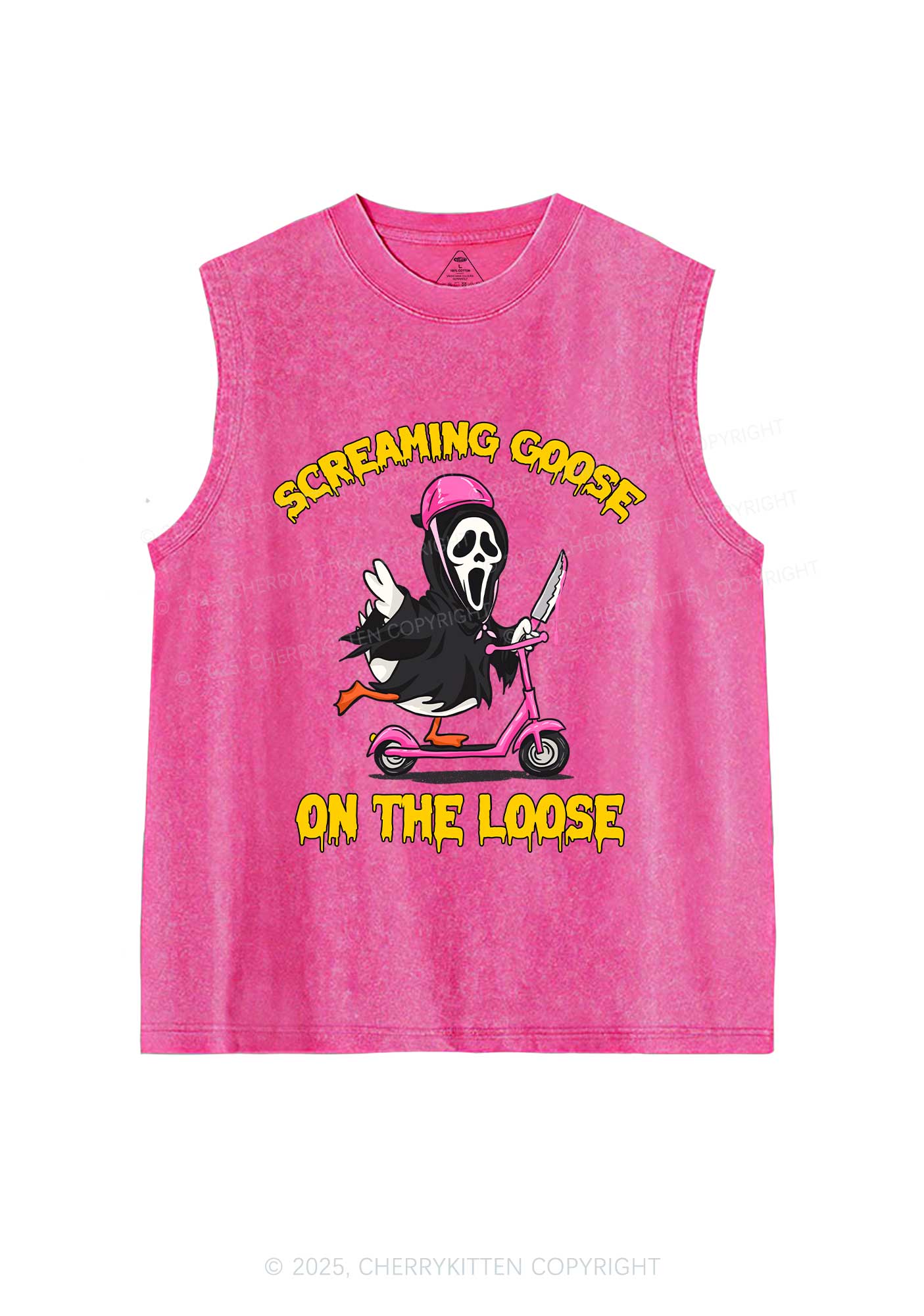 Halloween Screaming Goose On Loose Y2K Washed Muscle Tank Cherrykitten