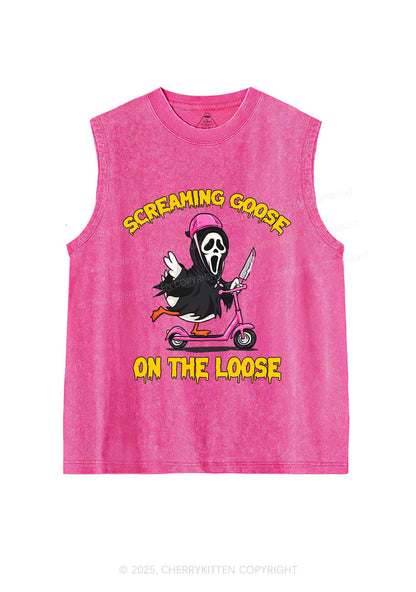 Halloween Screaming Goose On Loose Y2K Washed Muscle Tank Cherrykitten