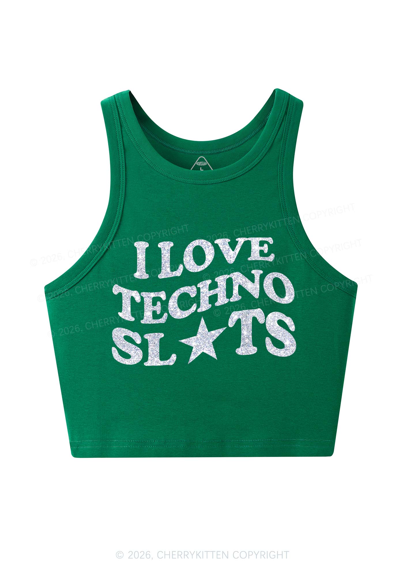 Glitter I Love Techno Slxts Y2K Crop Tank Top Cherrykitten