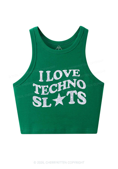 Glitter I Love Techno Slxts Y2K Crop Tank Top Cherrykitten