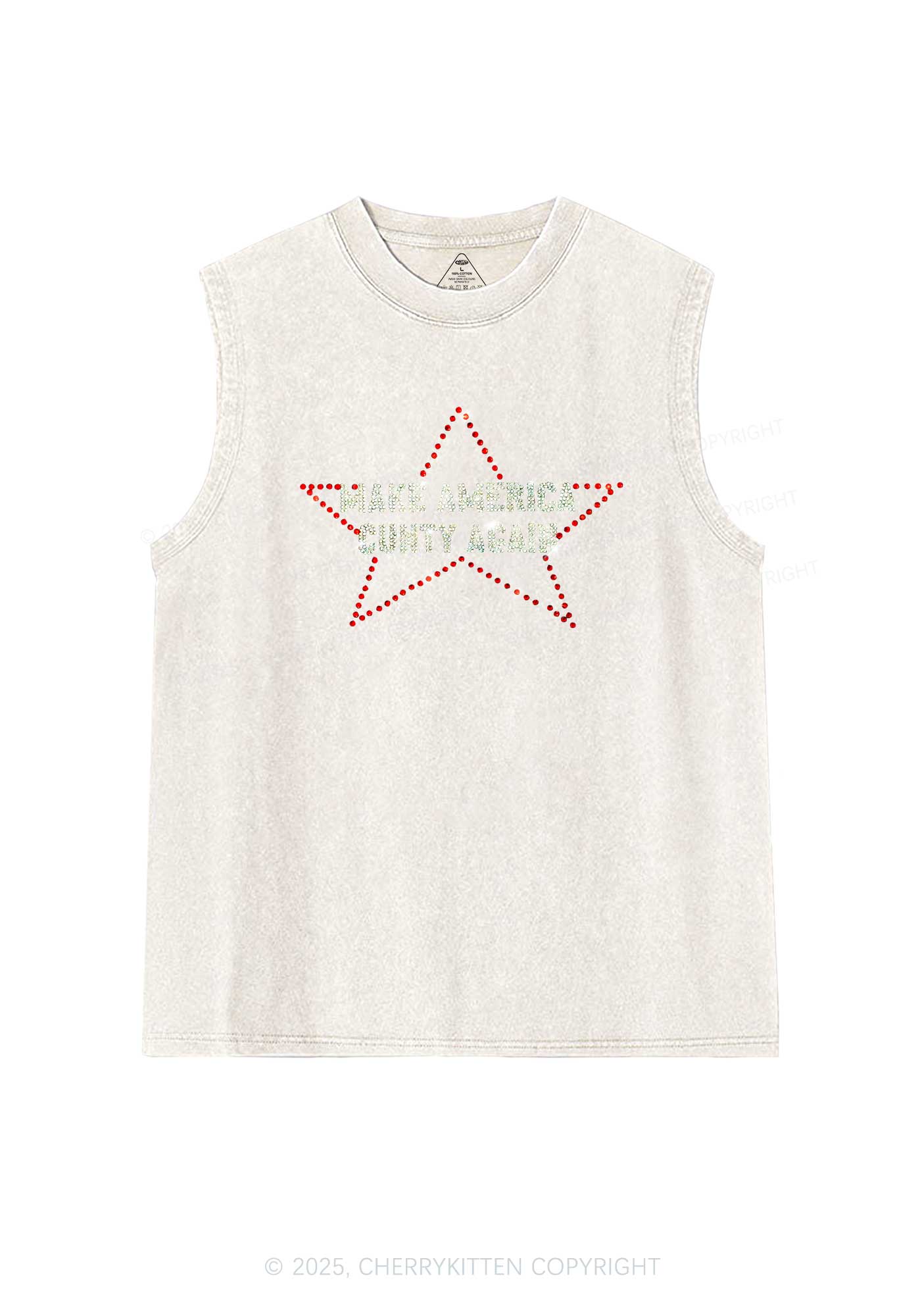 Rhinestone Make America Cxxty Again Y2K Washed Muscle Tank Cherrykitten