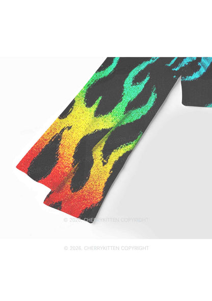 Rainbow Flame Pride Y2K Mesh Long Sleeve Crop Top Cherrykitten