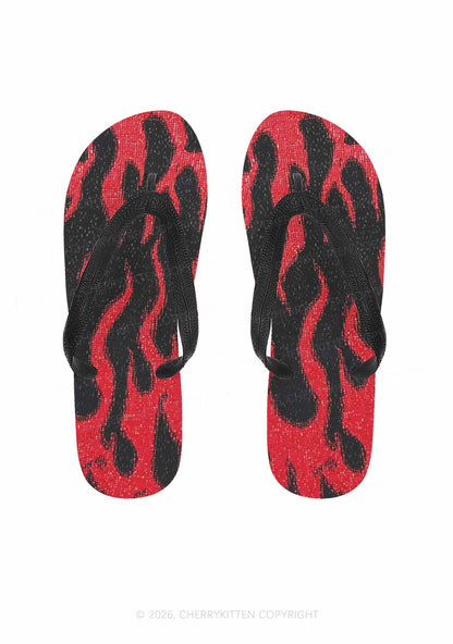 Red Flame Y2K Print Flip Flops Cherrykitten