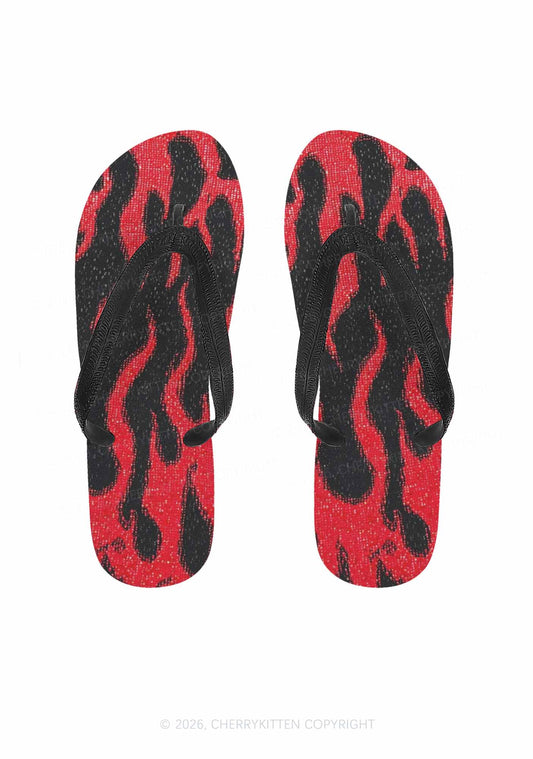 Red Flame Y2K Print Flip Flops Cherrykitten