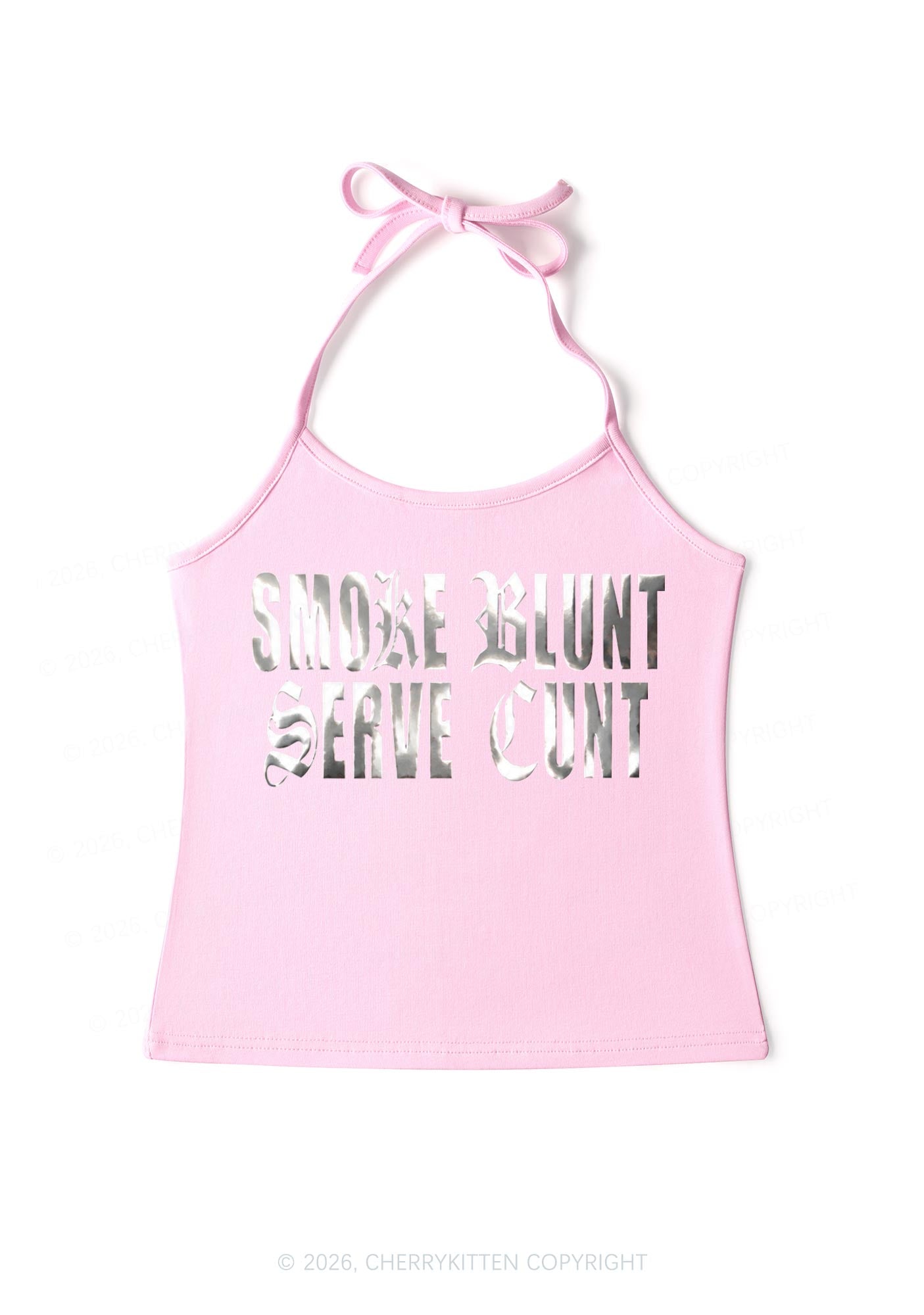 Smoke Blunt Silver Foil Printed Y2K Halter Neck Cami Cherrykitten