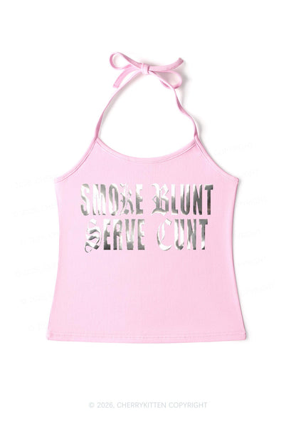 Smoke Blunt Silver Foil Printed Y2K Halter Neck Cami Cherrykitten