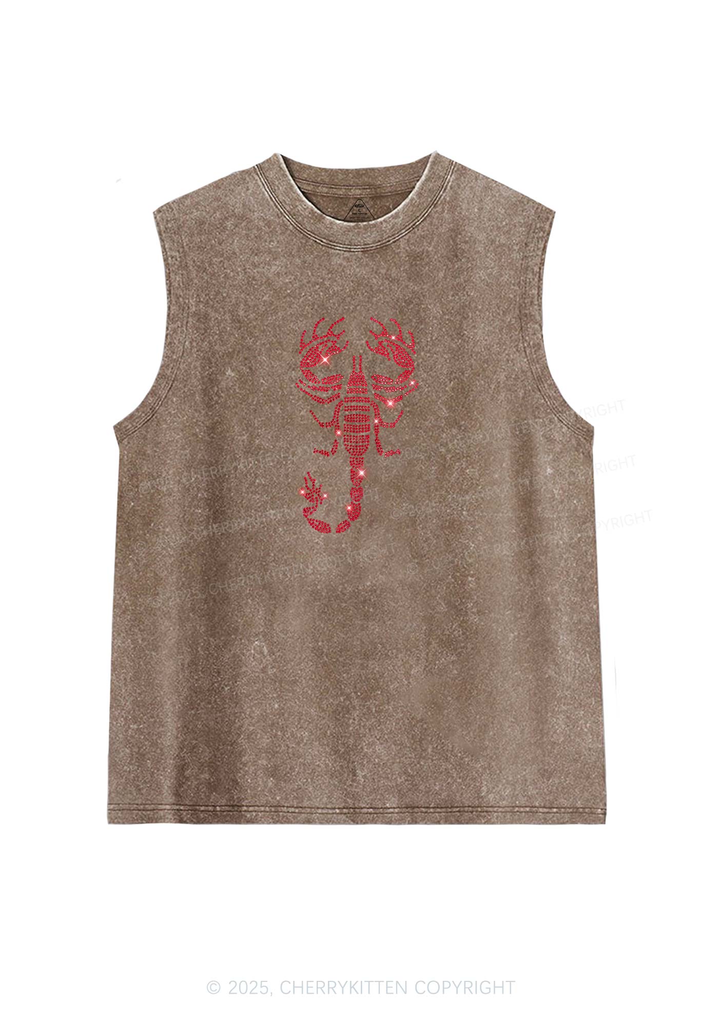 Rhinestone Red Scorpion Y2K Washed Muscle Tank Cherrykitten