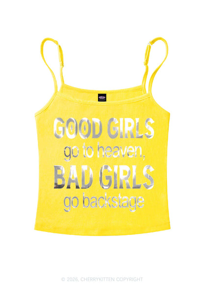 Bad Girls Go Backstage Silver Foil Printed Y2K Spaghetti Strap Cami Cherrykitten