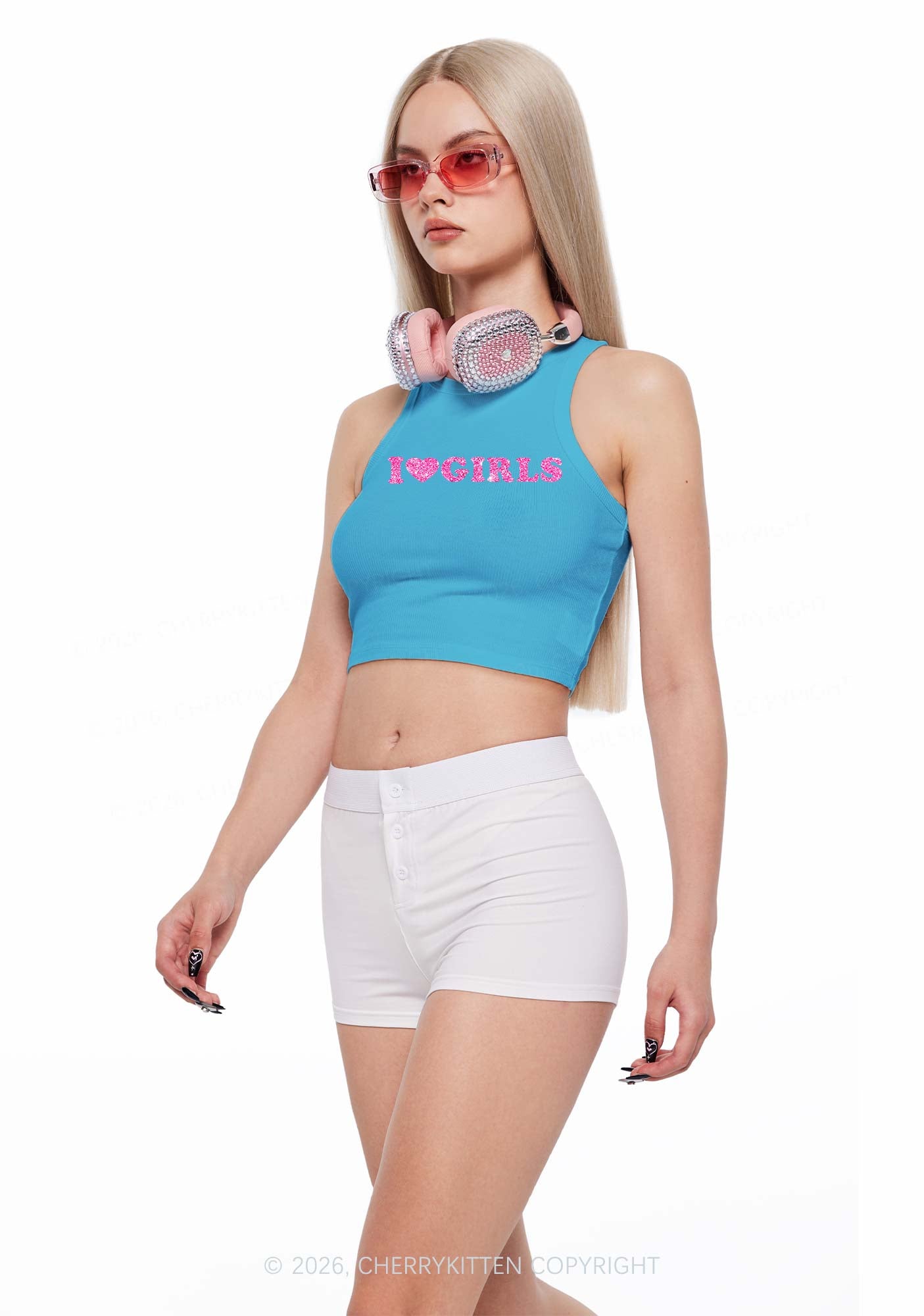 Glitter I Love Girls Pride Y2K Crop Tank Top Cherrykitten