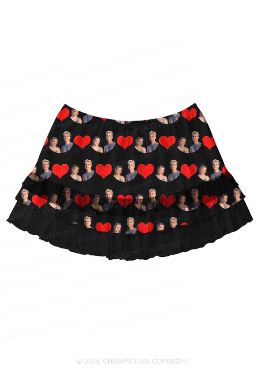 Custom Couple Photo Valentine's Day Y2K Print Mini Layered Skirt Cherrykitten