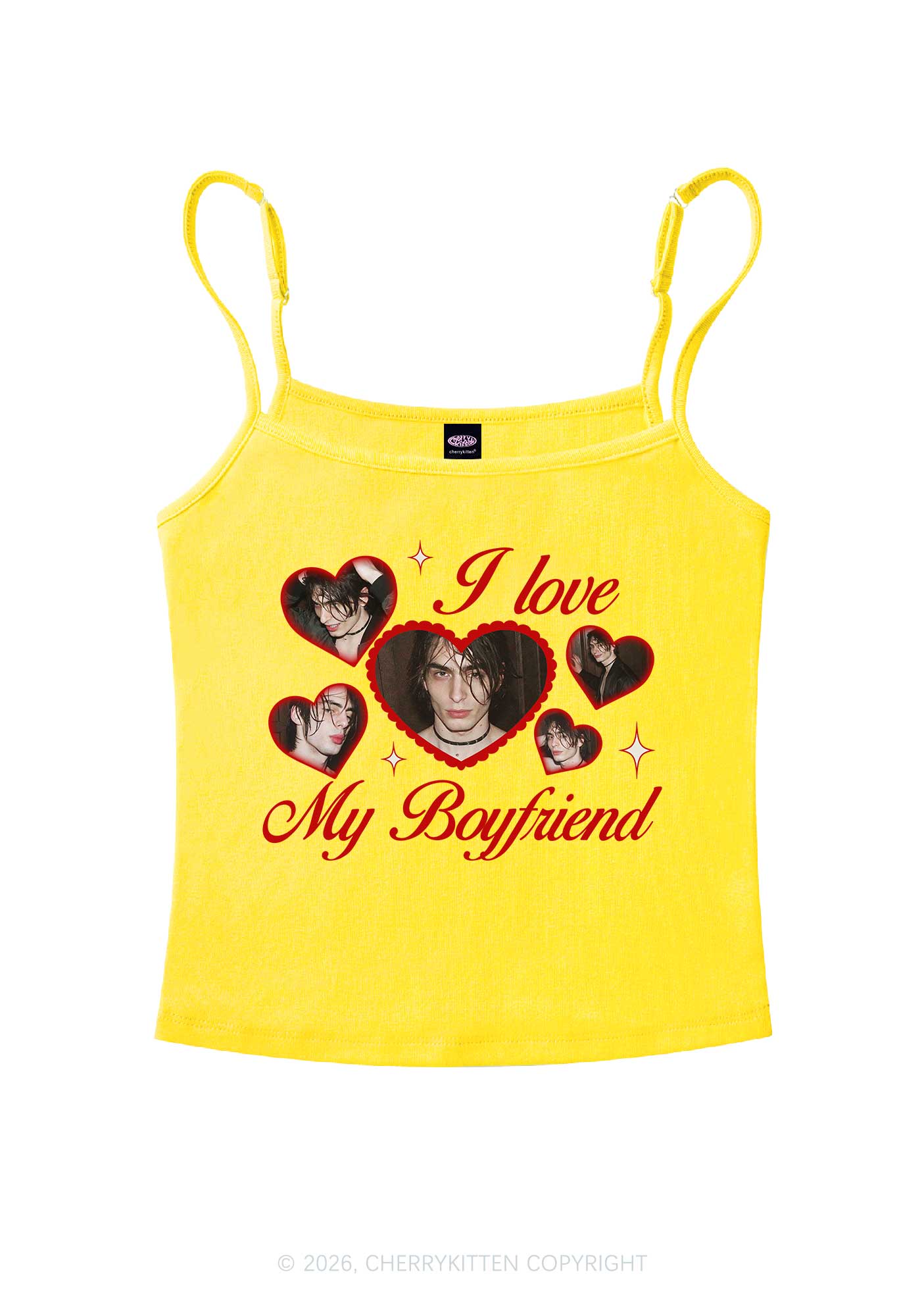 Custom Photo I Love My GF BF Valentine's Day Y2K Spaghetti Strap Cami Cherrykitten