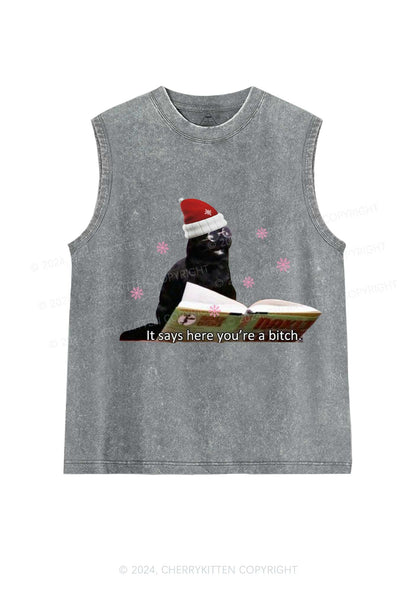 Christmas Cat Bxxch Y2K Washed Tank Cherrykitten