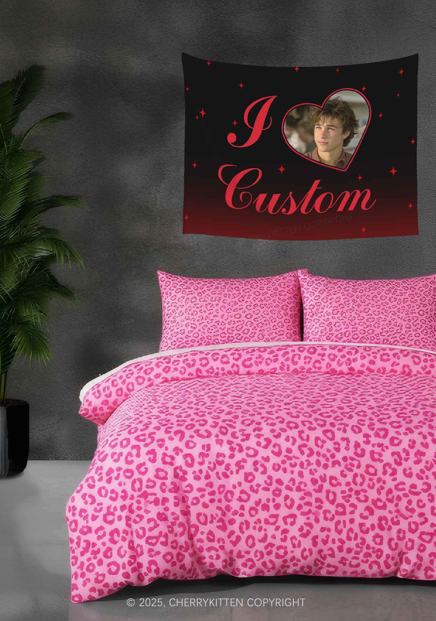 I Love Custom Photo Valentine's Day Flag Y2K Tapestry Cherrykitten