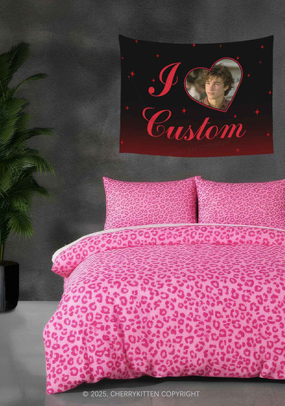 I Love Custom Photo Valentine's Day Flag Y2K Tapestry Cherrykitten