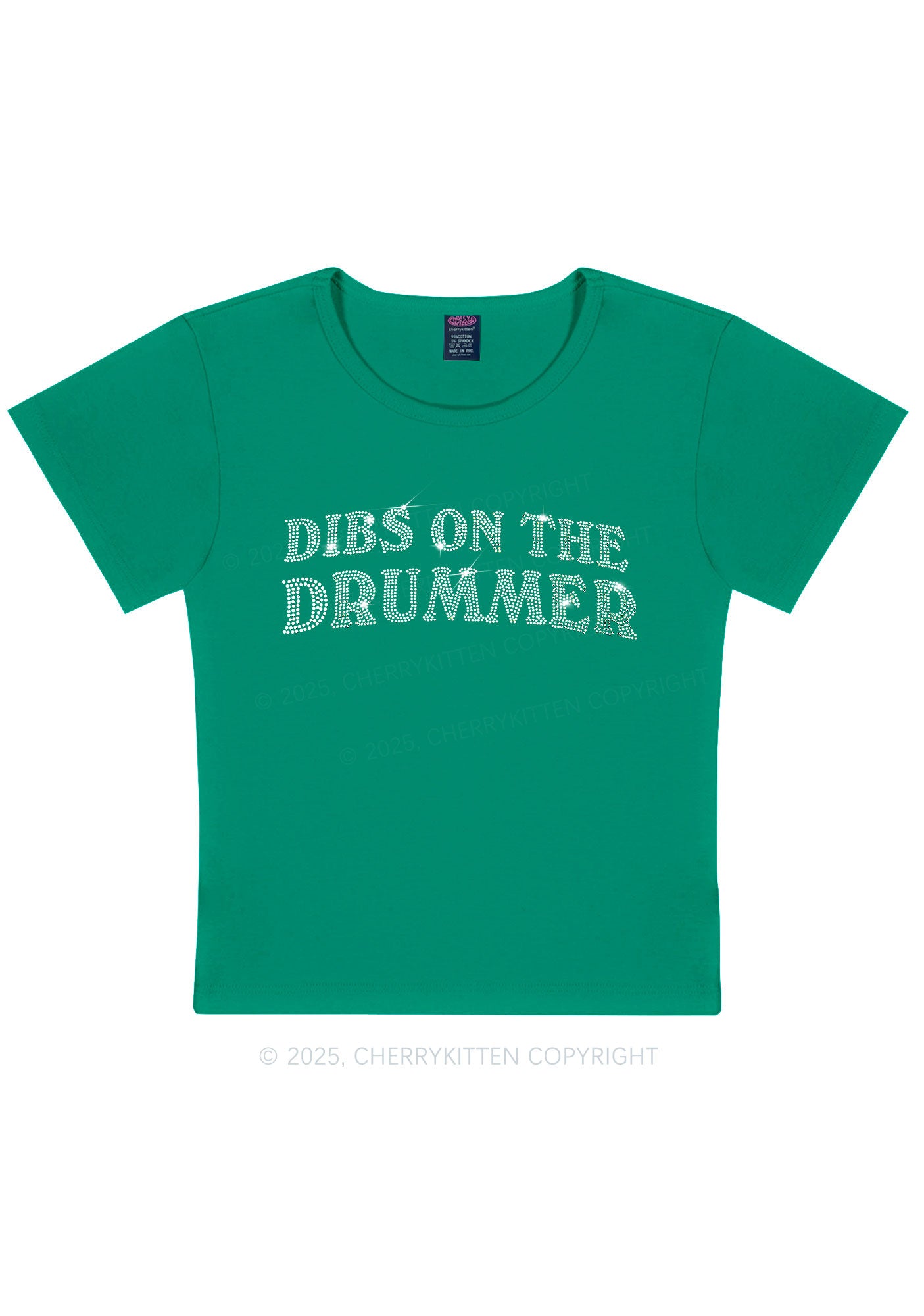 Rhinestone Dibs On The Drummer Y2K Baby Tee Cherrykitten