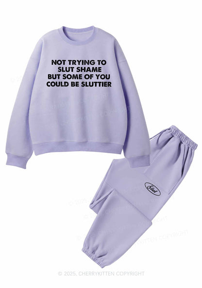 Not Trying To Slxt Shame Y2K Fleece Sweatshirts Set Cherrykitten