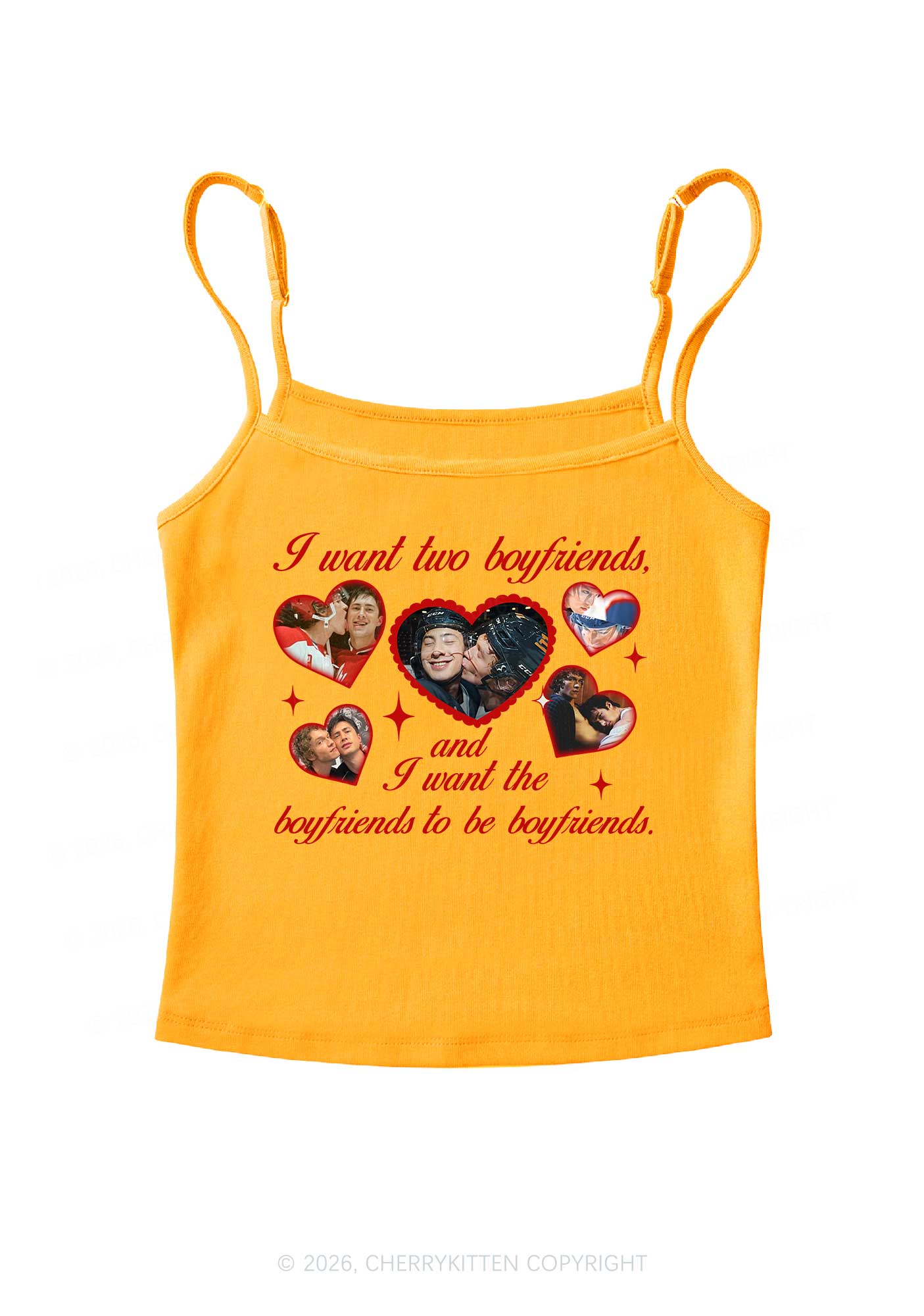 I Want Two Boyfriends HR Y2K Spaghetti Strap Cami Cherrykitten