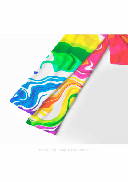 Rainbow Liquid Tie Dye Pride Y2K Mesh Long Sleeve Crop Top Cherrykitten