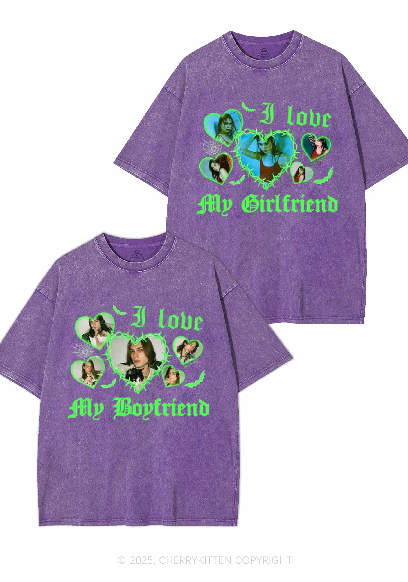 Custom Gothic GF BF Photos Y2K Valentine's Day Washed Tee Cherrykitten