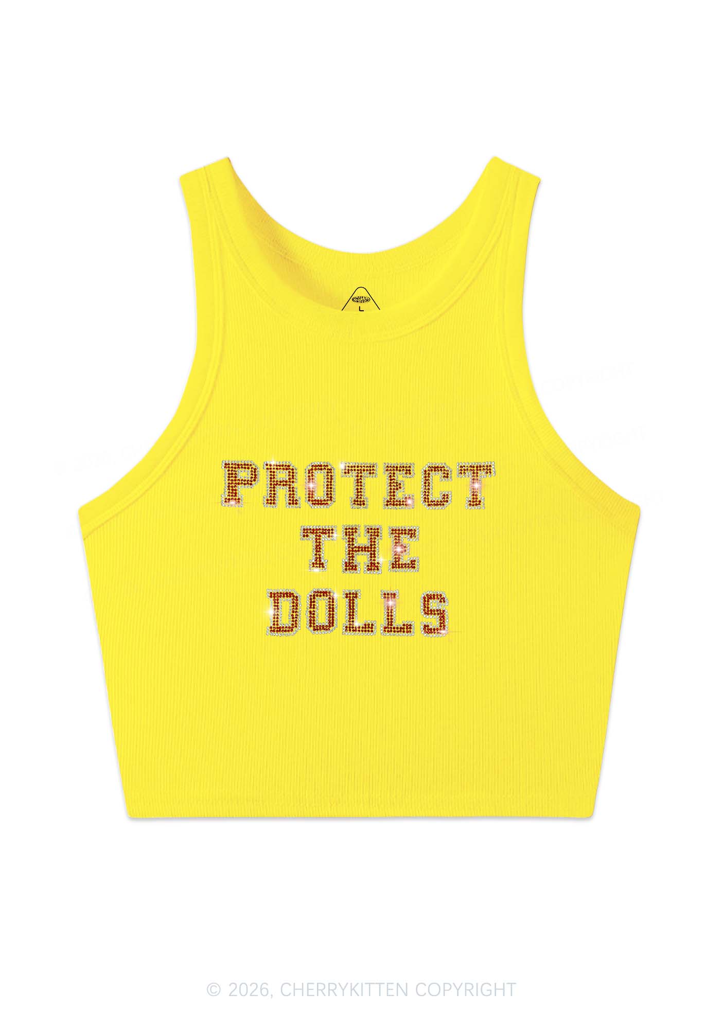 Rhinestone Protect The Dolls Pride Y2K Crop Tank Top Cherrykitten