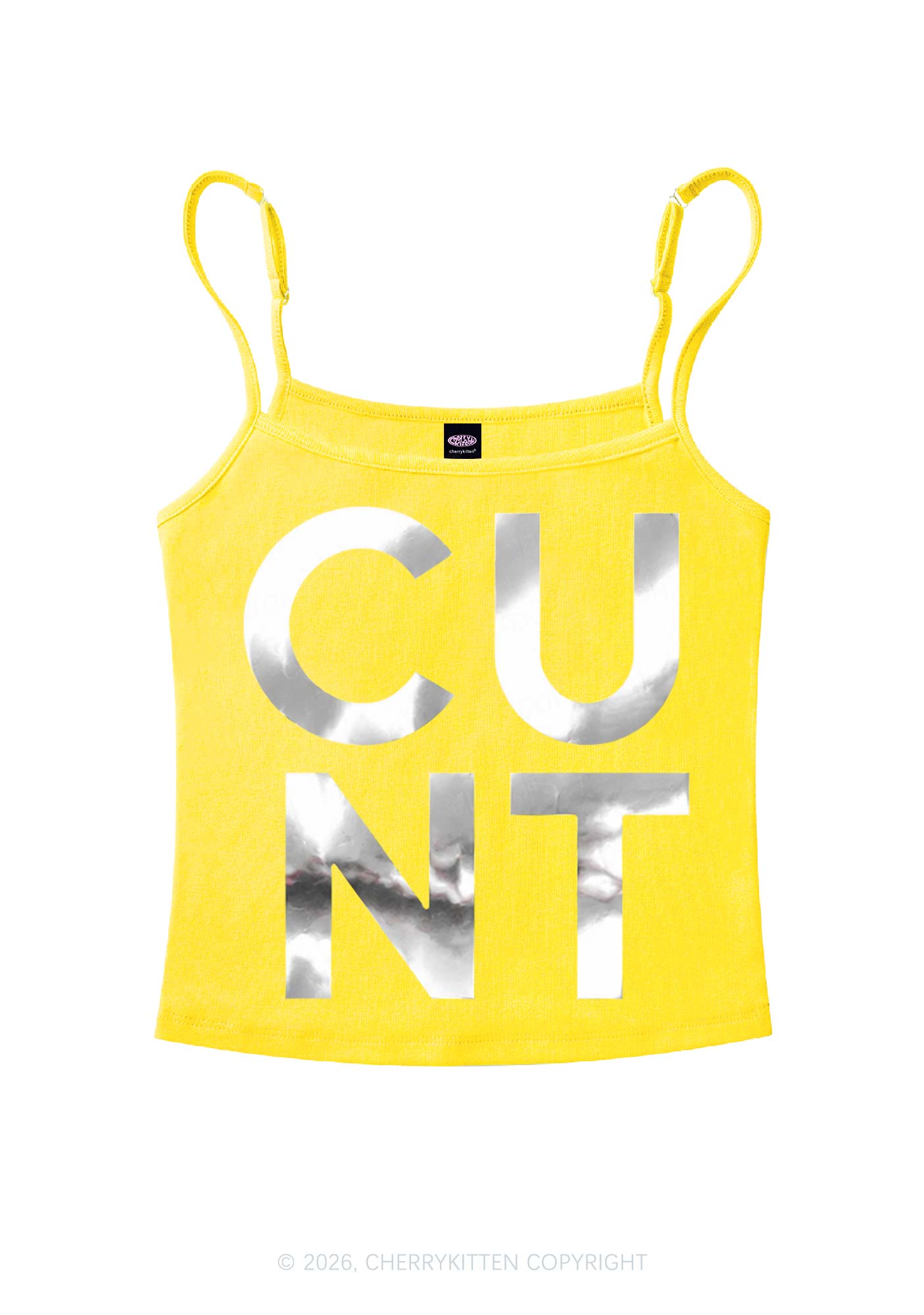 Cxxt Silver Foil Printed Y2K Spaghetti Strap Cami Cherrykitten