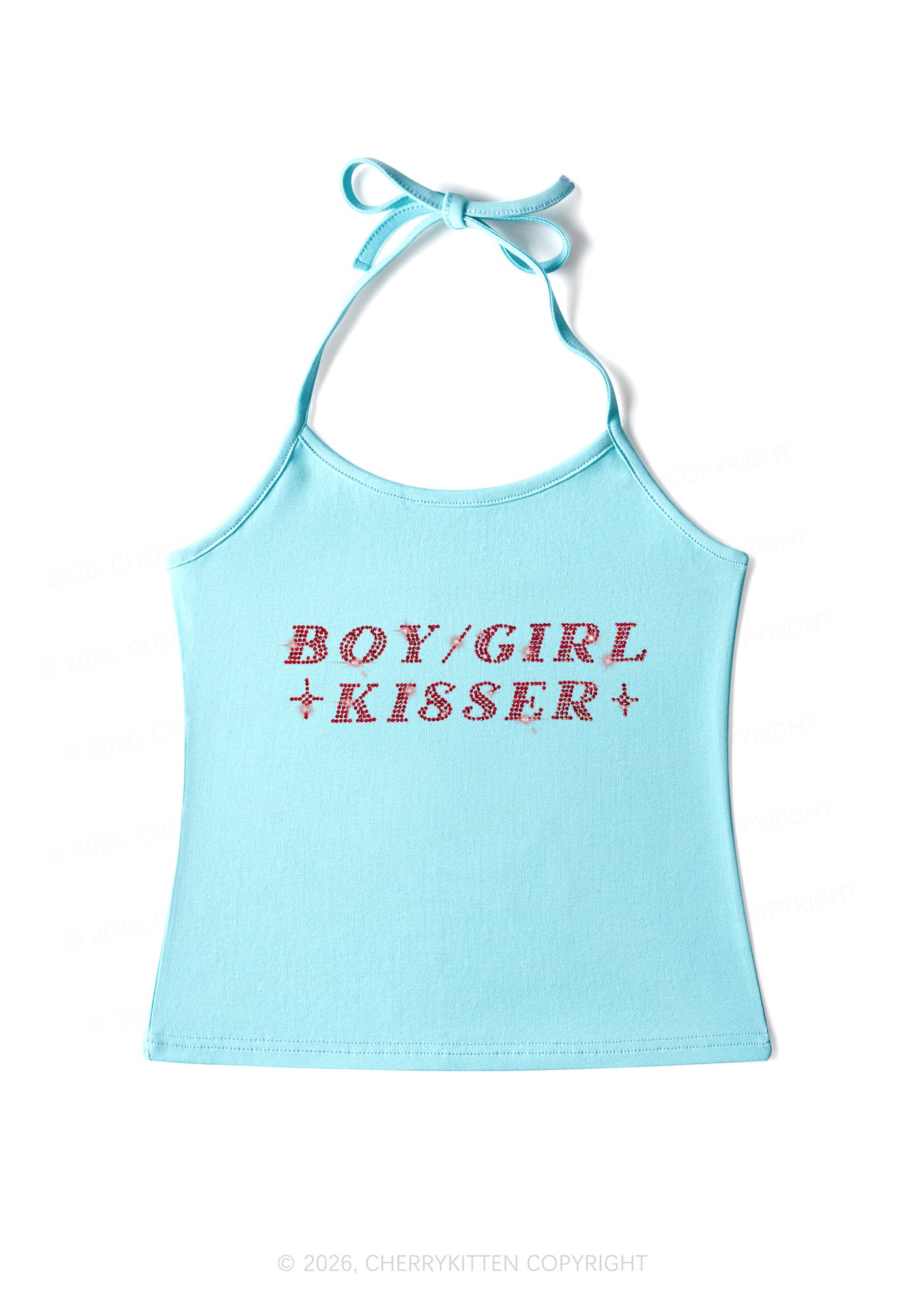Rhinestone Boy Girl Kisser Pride Y2K Halter Neck Cami Cherrykitten
