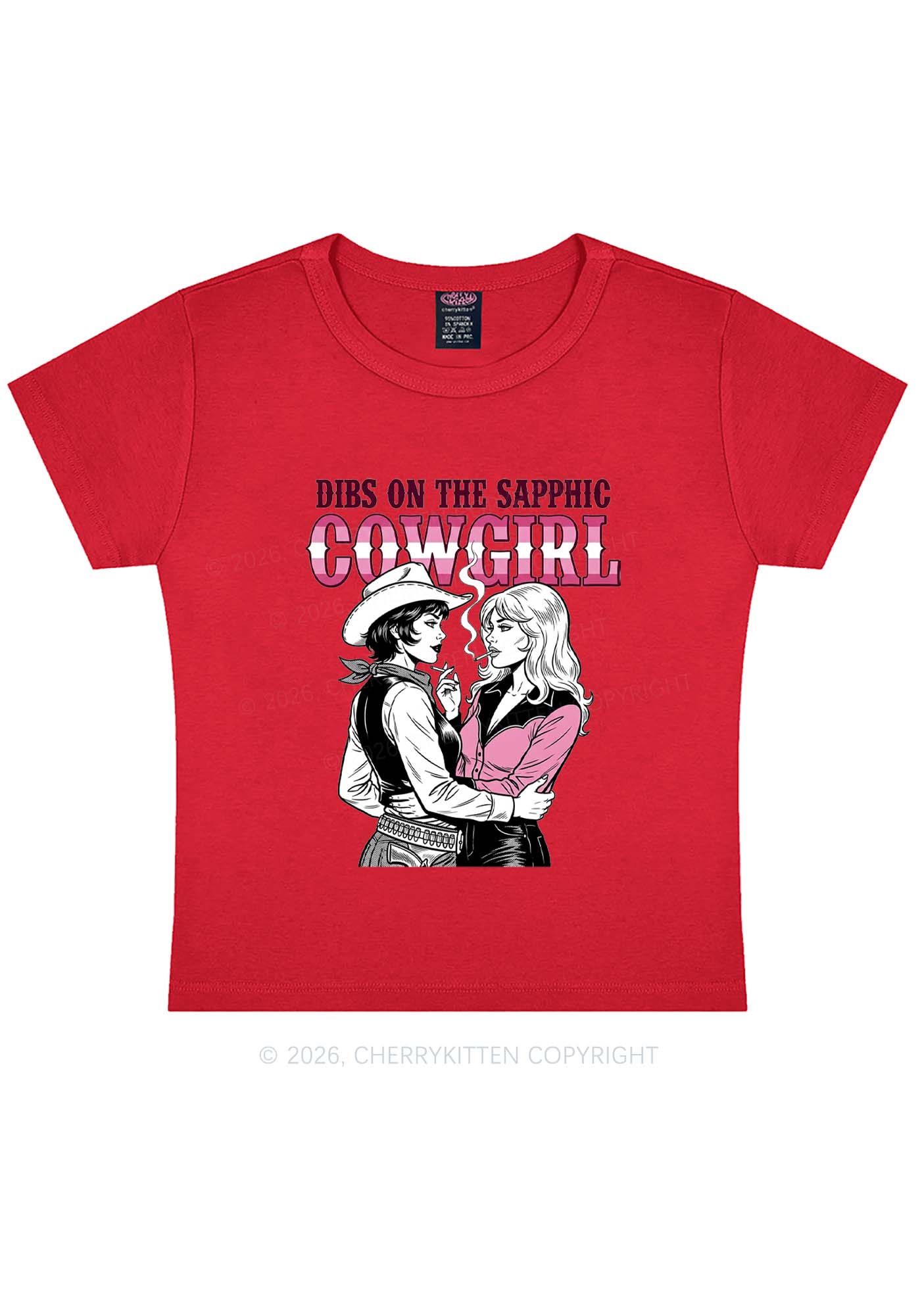 Dibs On The Sapphic Cowgirl Pride Y2K Baby Tee Cherrykitten