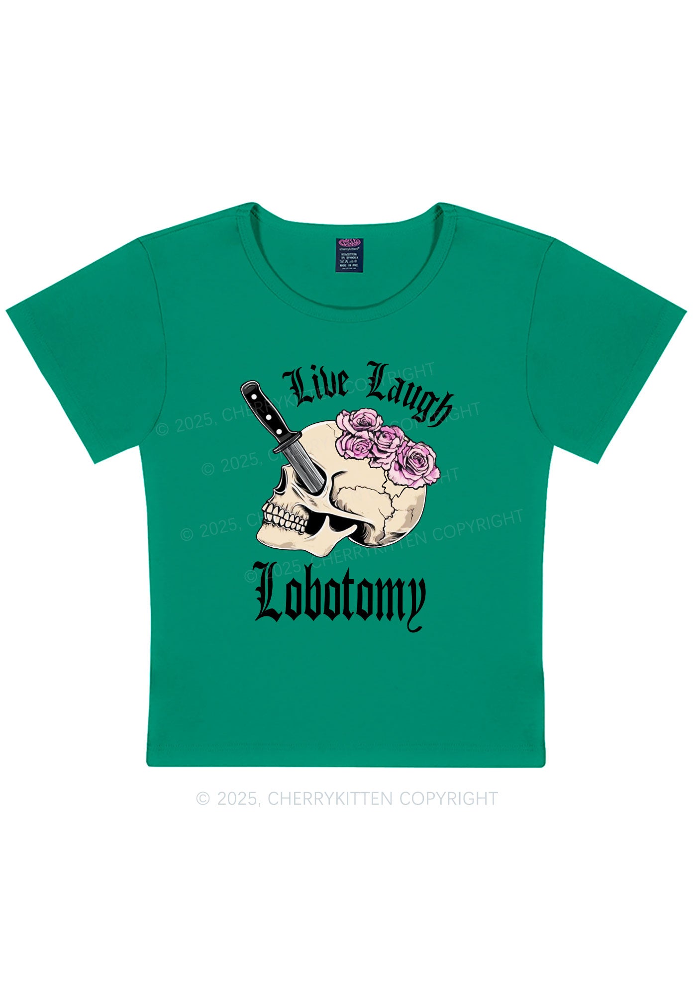Live Laugh Lobotomy Skull Y2K Baby Tee Cherrykitten