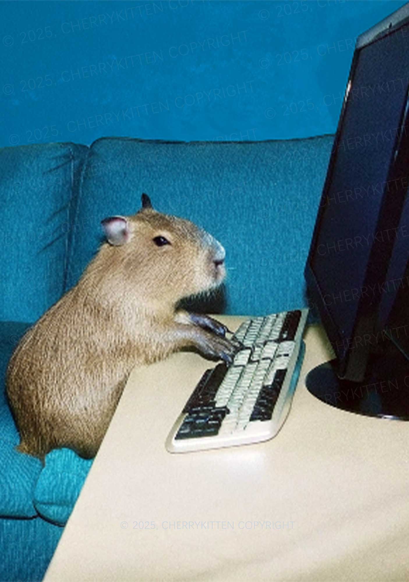 Keyboard Capybara Y2K Mesh Long Sleeve Crop Top Cherrykitten