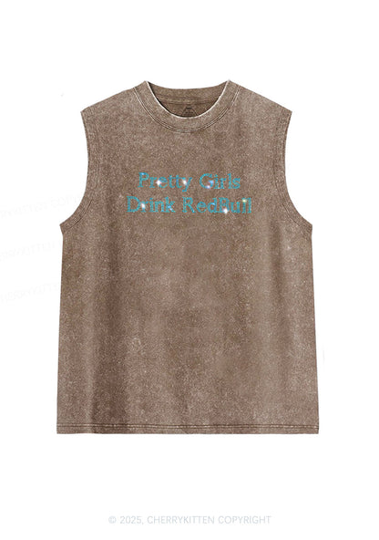 Rhinestone Pretty Girls Drink Redbull Y2K Washed Muscle Tank Cherrykitten