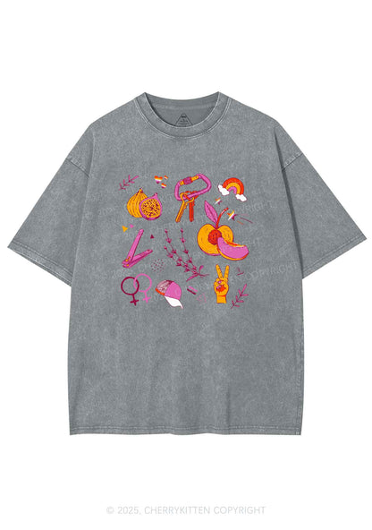Lesbian Symbols Y2K Shirts Washed Tee Cherrykitten