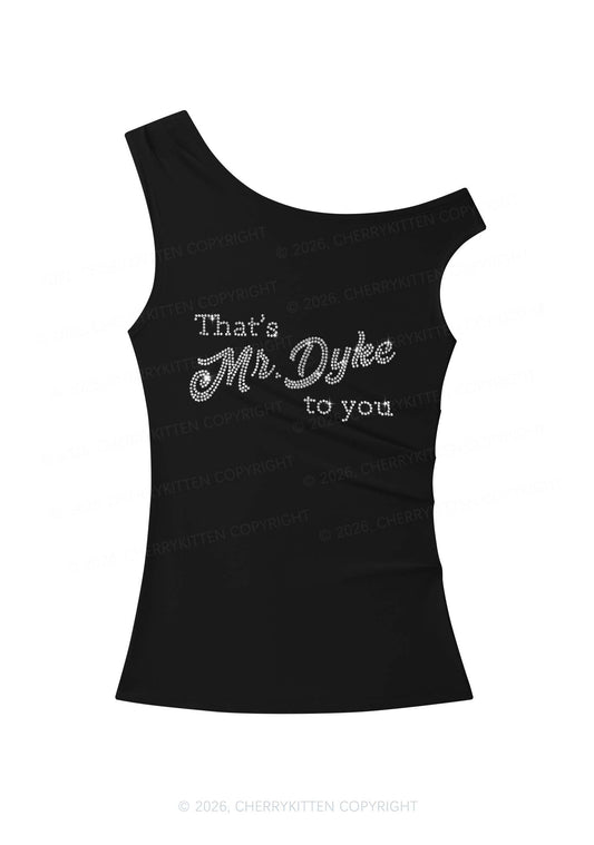 Rhinestone Thats Mr Dyke To You Pride Y2K Off Shoulder Tank Top Cherrykitten