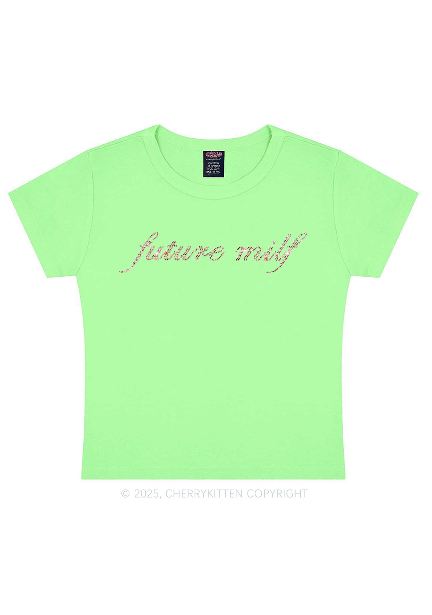 Rhinestone Pink Future Mxxf Y2K Baby Tee Cherrykitten