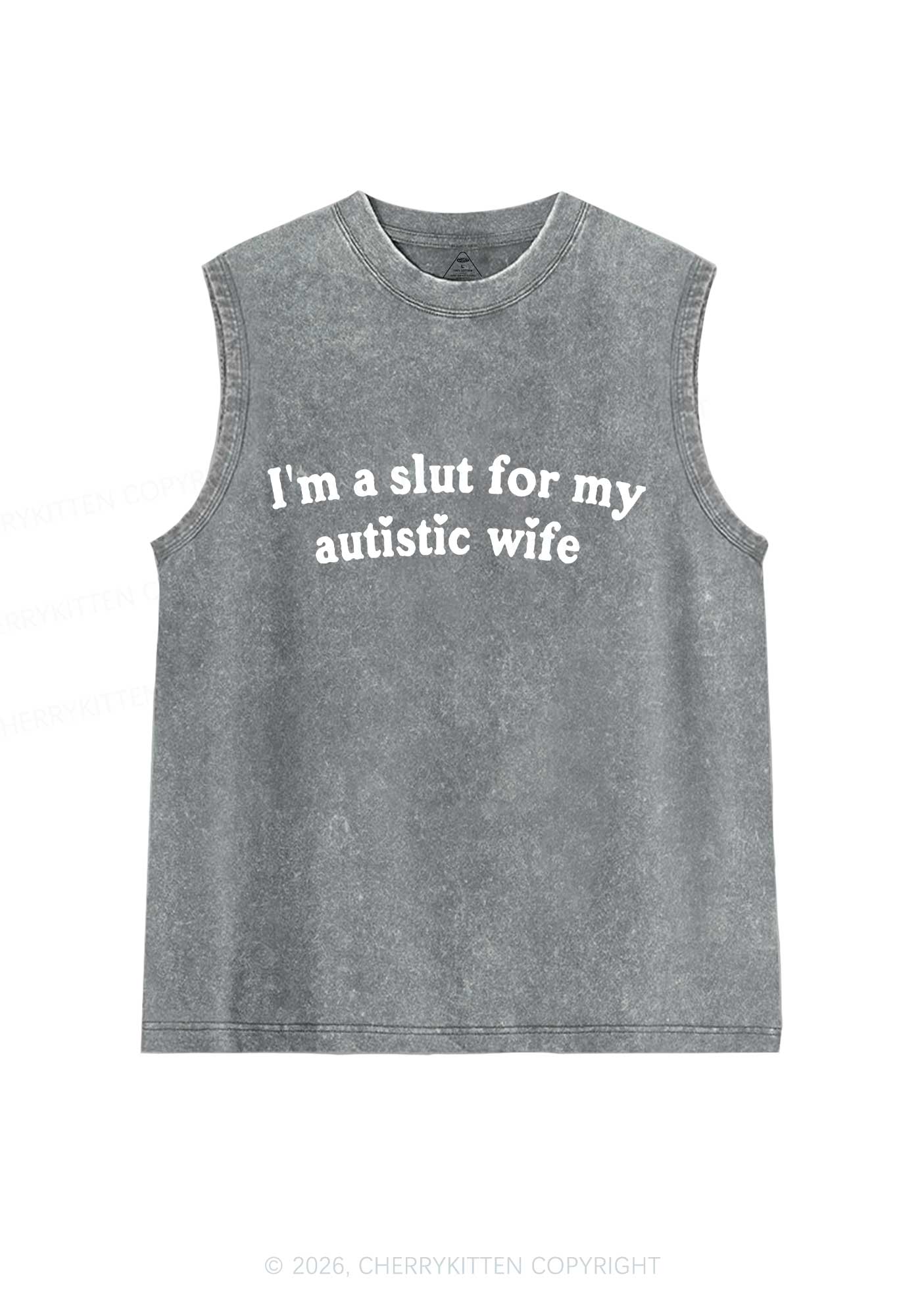 Slxt For My Autistic Wife Y2K Washed Muscle Tank Cherrykitten
