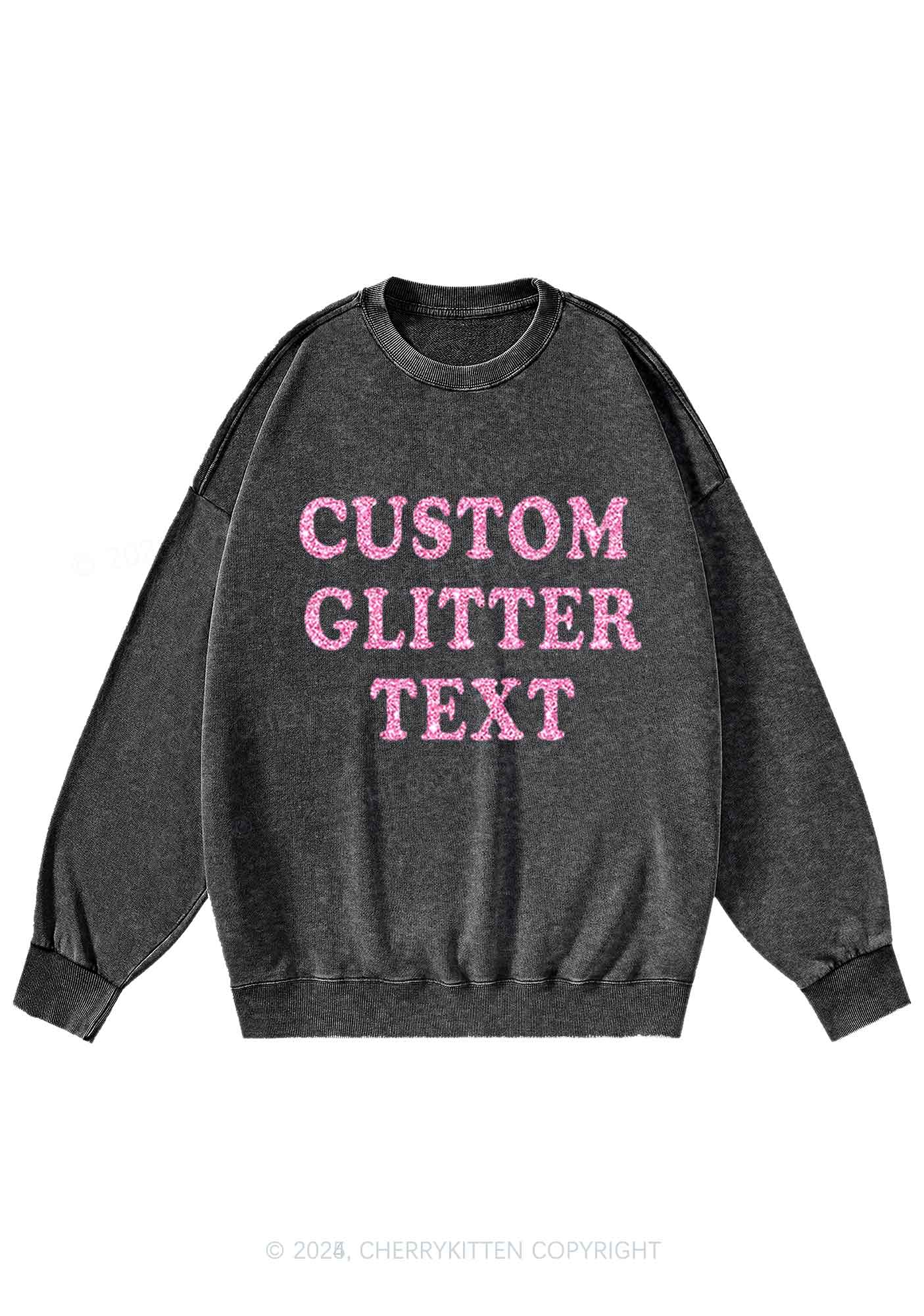 Custom Text Glitter Y2K Washed Sweatshirts Cherrykitten